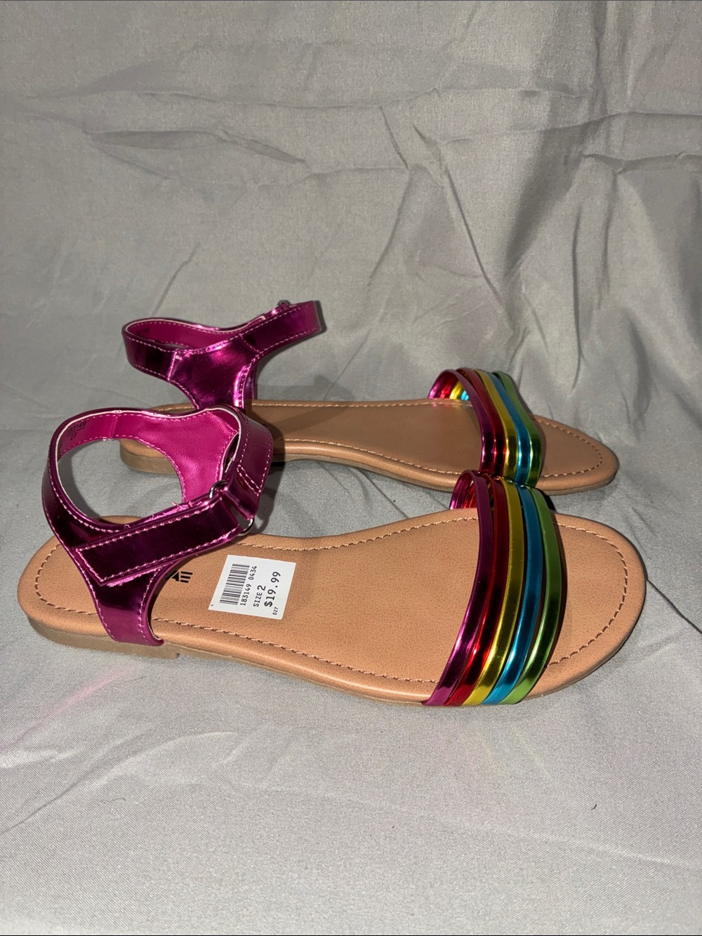 American Eagle Girls Metallic Pink Rainbow Strap Sandals